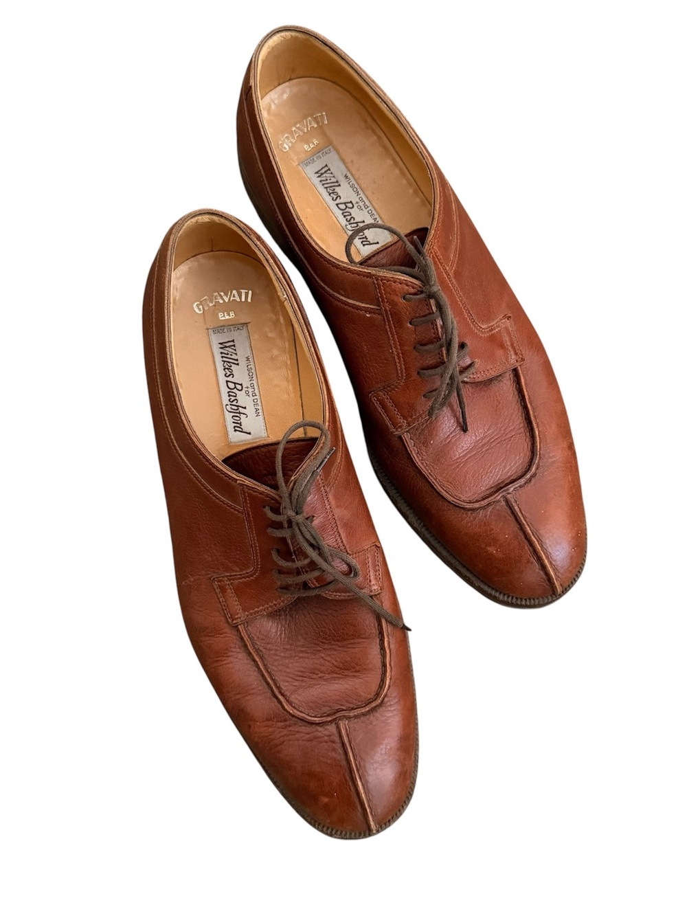 Gravati Wilkes Bashford Brown Leather Apron Toe Derby Shoes Men's 10.5 M Italy